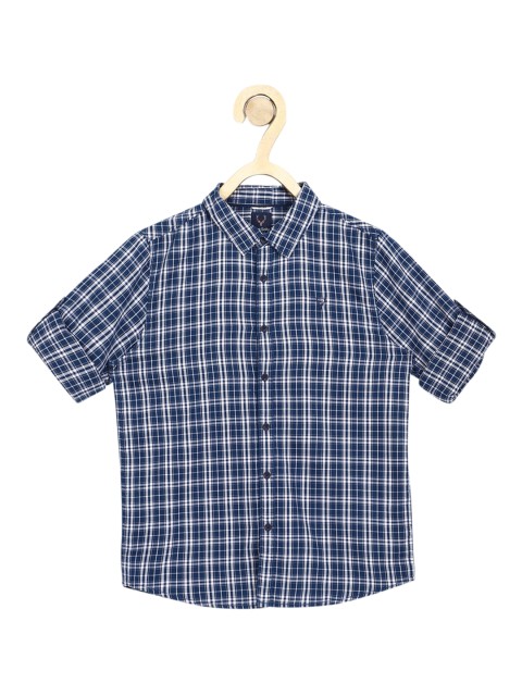 

Allen Solly Junior Boys Navy Blue & White Pure Cotton Slim Fit Checked Casual Shirt