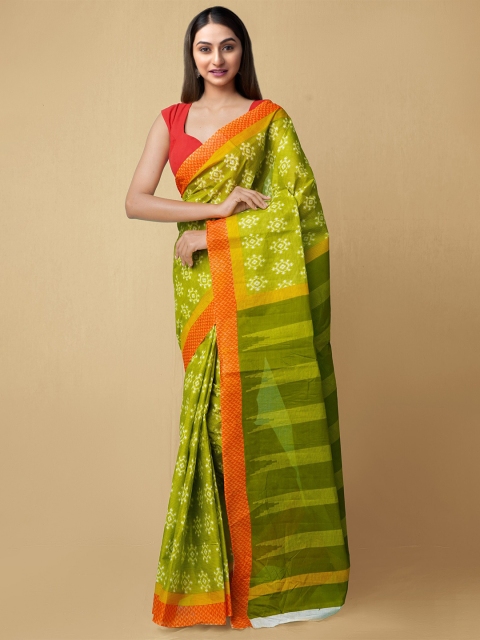 

Unnati Silks Green & Orange Ethnic Motifs Pure Cotton Kovai Saree