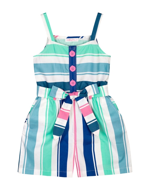 

Budding Bees Girls Blue & Sea Green Striped Jumpsuit