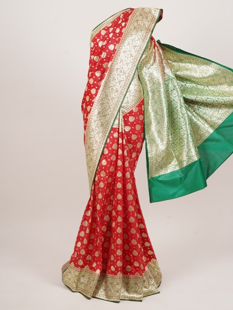 

Pothys Red & Green Ethnic Motifs Zari Art Silk Banarasi Saree