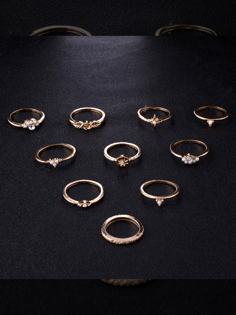 

YoungWildFree Set Of 3 Gold-Plated Gold-Toned Rhinestones-Studded Fingers Rings