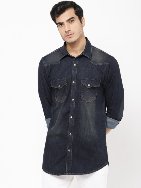 

STROP Men Navy Blue Faded Casual Shirt