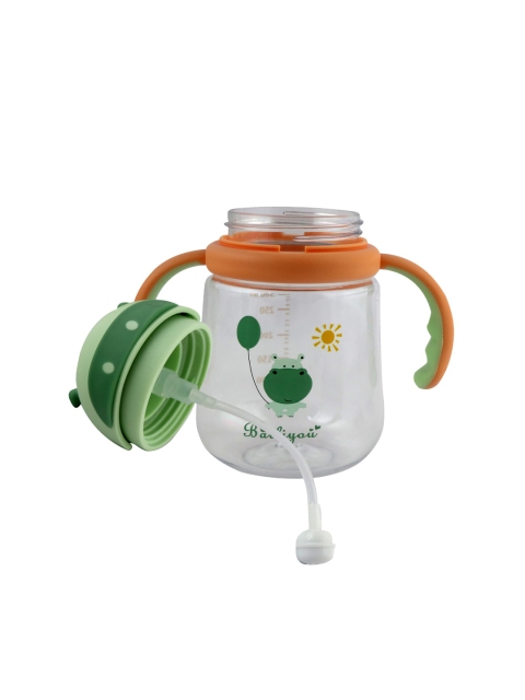 

iSWEVEN Kids Transparent & Green Printed Glass Sipper Bottle
