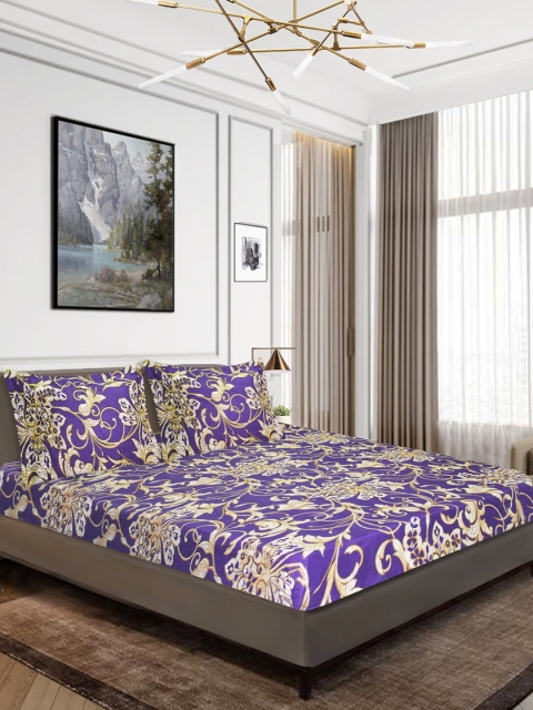 

Aura Purple & Brown Ethnic Motifs 160 TC Queen Bedsheet with 2 Pillow Covers