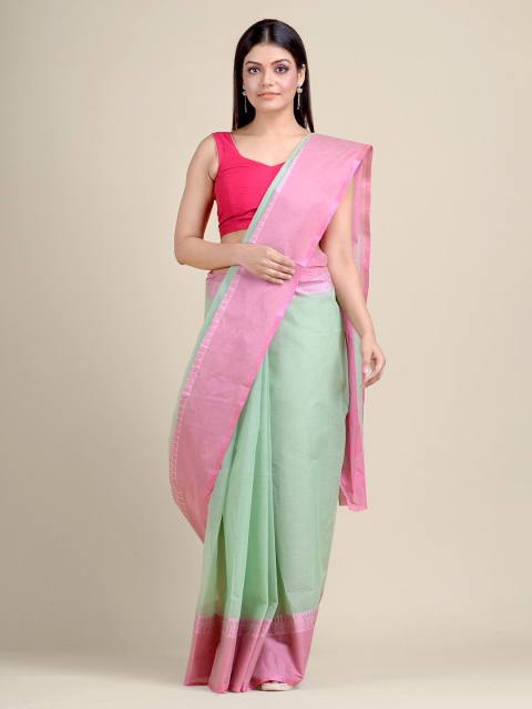 

Charukriti Green & Pink Pure Cotton Taant Saree