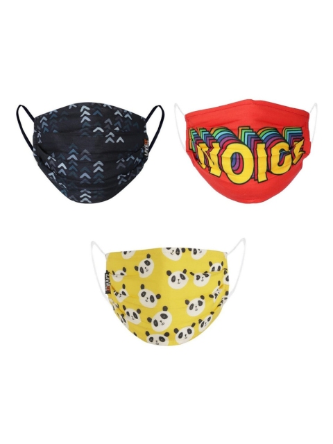

LIVE IT SAFE Unisex Pack Of 3 Printed 4-Ply Reusable Nano-Technology Cotton Cloth Masks, Red