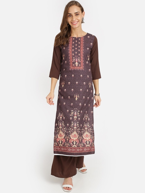 

SAADHVI Women Brown Ethnic Motifs Printed Crepe Kurta