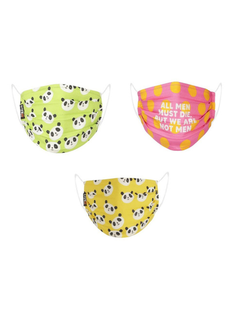 

LIVE IT SAFE Pack Of 3 Printed 4-Ply Reusable Cotton Cloth Masks With Nano Technology, Green