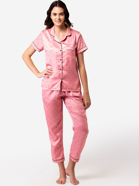 

Bellofox Women Pink & Black Printed Night suit