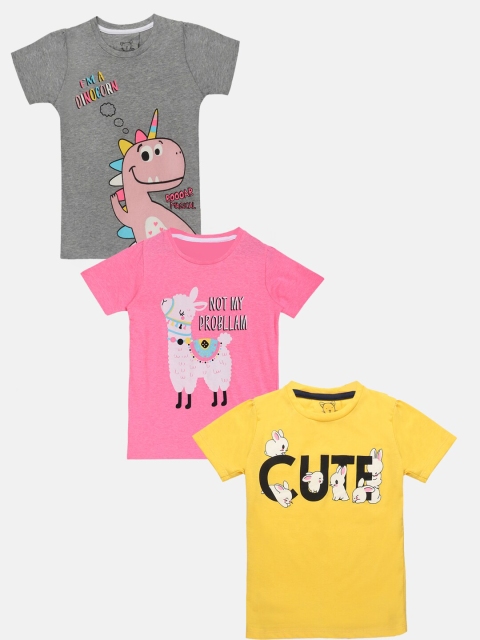 

Lazy Shark Girls Pink & Grey 3 Printed T-shirt
