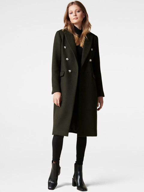 

Forever New Women Green Solid Knee-Length Overcoat
