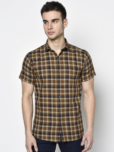 

METTLE Men Brown & Black Tartan Checks Checked Casual Shirt
