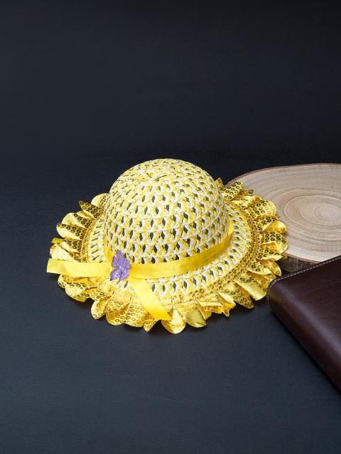 

Golden Peacock Girls Yellow & White Woven-Design Sun Hat