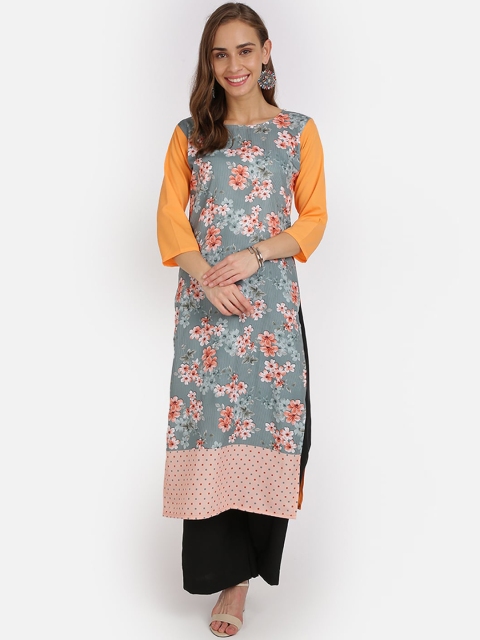 

SAADHVI Women Orange Floral Printed Crepe Kurta