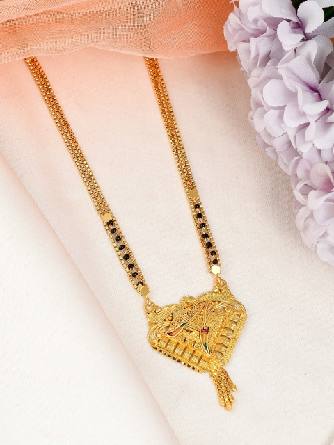 

Silvermerc Designs Gold-Plated Black Beaded Tanmaniyas Mangalsutra
