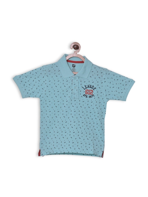 

612 league Boys Sea Green Conversational Printed Polo Collar T-shirt