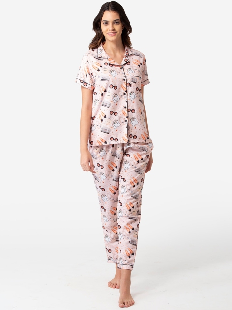 

Bellofox Women Pink & Orange Printed Night Suit