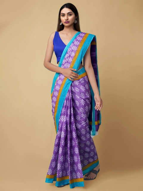 

Unnati Silks Violet & White Ethnic Motifs Pure Cotton Kovai Saree