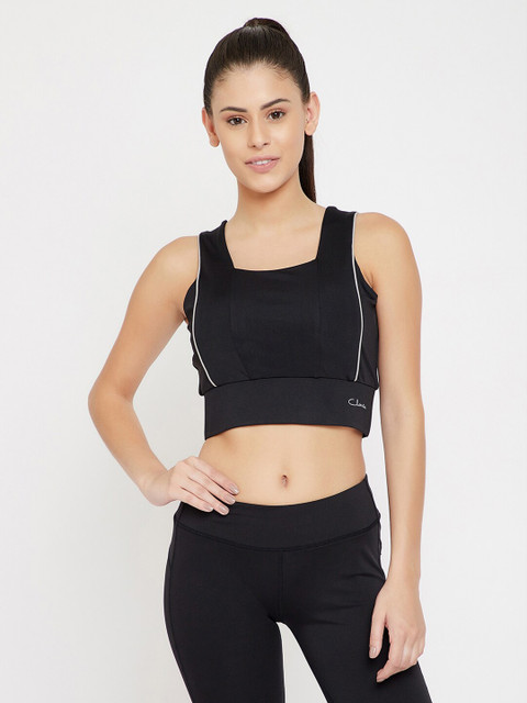 

Clovia Black Solid Full Coverage Lightly Padded Workout Bra