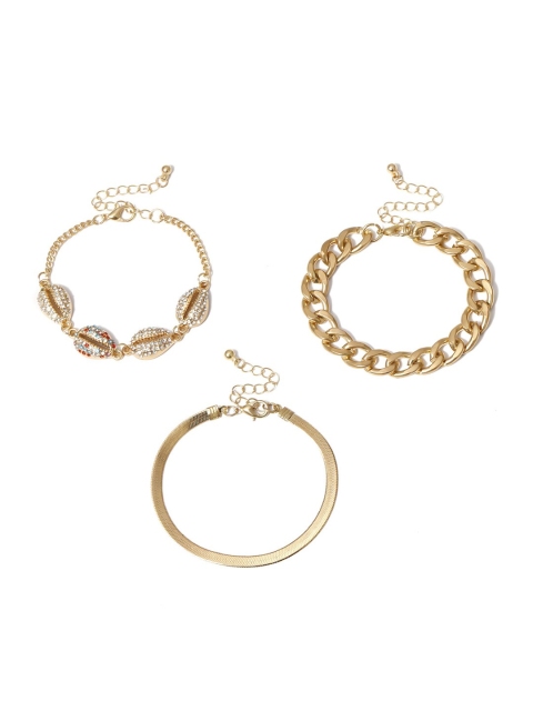 

YoungWildFree Women 3 Gold-Toned & White Brass Gold-Plated Link Bracelet