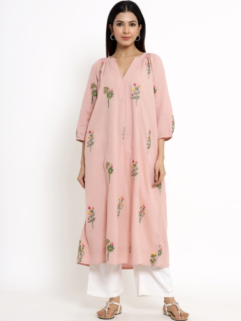 

VRISA Women Pink Floral Printed Kurta