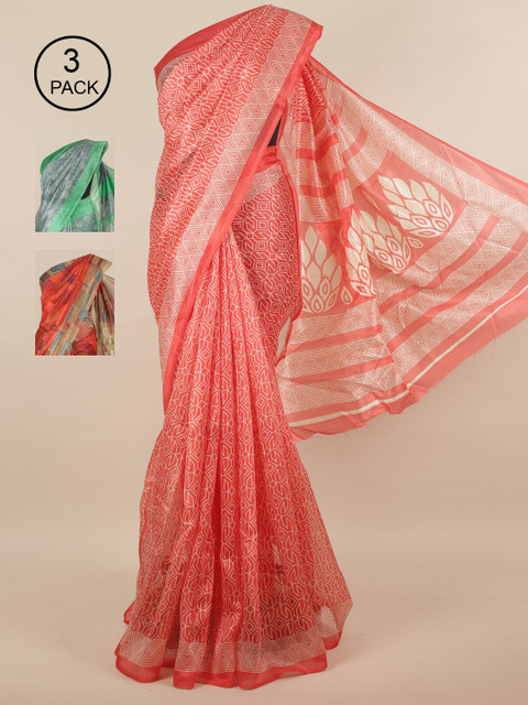 

Pothys Pack of 3 Ethnic Motifs Jute Silk Sarees, Pink