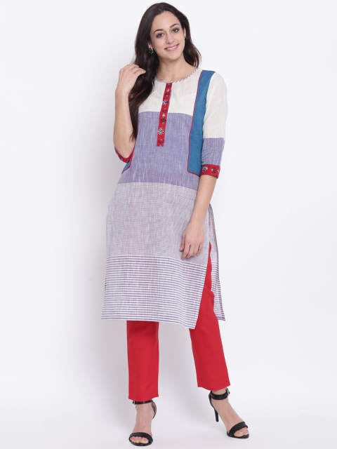 

Shakumbhari Women Blue Colourblocked Embroidered Kurta