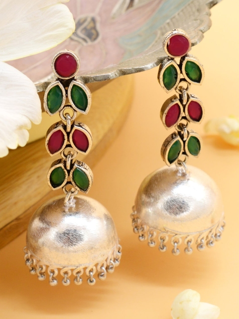 

TEEJH Silver-Toned Contemporary Jhumkas Earrings