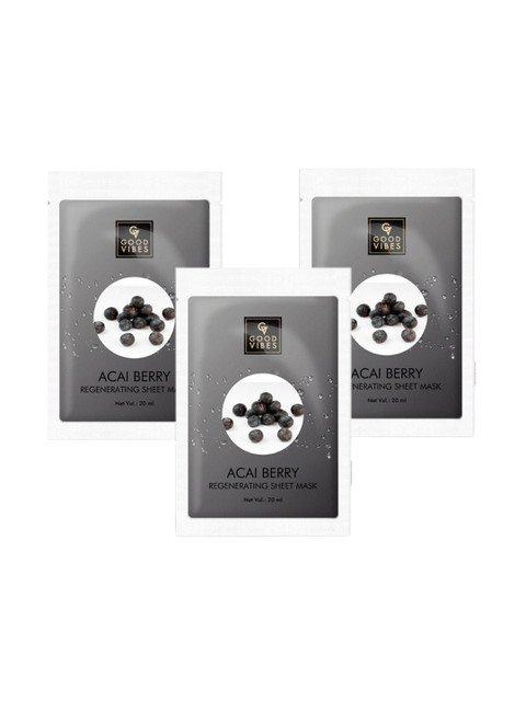 

Good Vibes Pack of 3 Acai Berry Regenerating Sheet Mask 20 ml Each, Grey