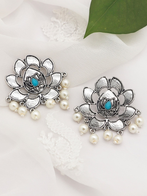 

TEEJH Silver-Toned Contemporary Studs Earrings