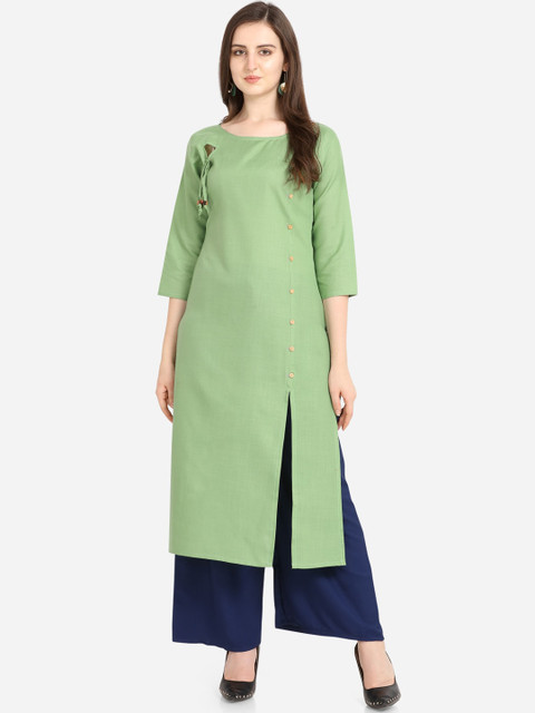 

SAADHVI Women Green Solid straight Kurta