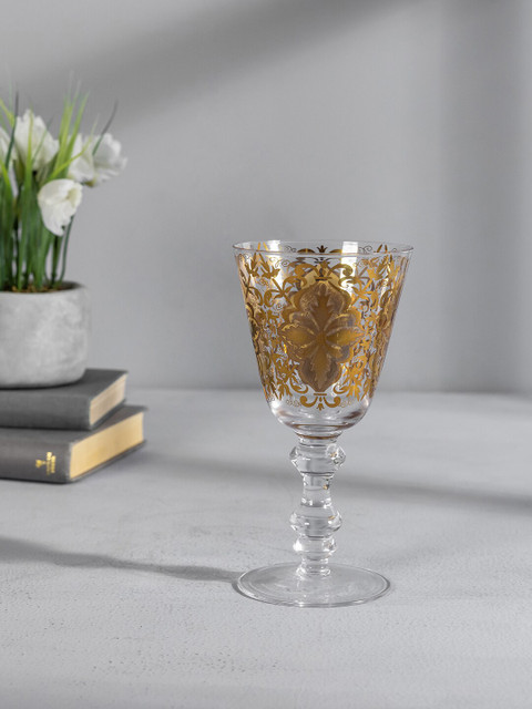 

Pure Home and Living Set Of 6 Yellow & Gold-Toned Moroccan Flower Hand-Painted Wine Glasses