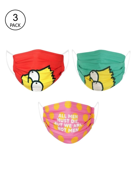

LIVE IT SAFE Unisex Pack Of 3 4-Ply Printed Reusable Cotton Cloth Masks With Nano Technology, Red