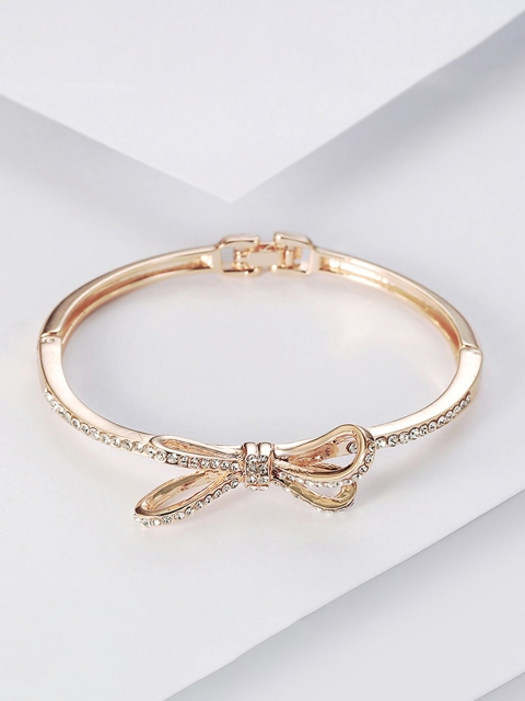 

YoungWildFree Women Gold-Toned & White Brass Cubic Zirconia Gold-Plated Bangle-Style Bracelet