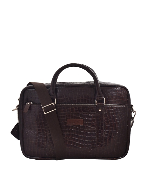 

OLIVE MIST Unisex Brown Textured Leather Laptop Bag