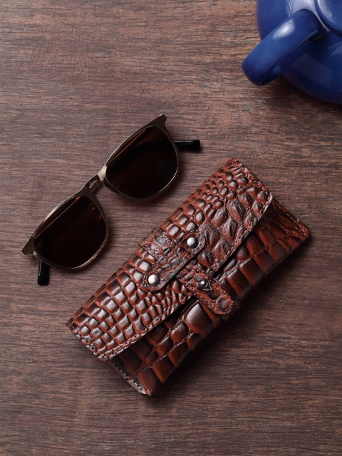 

IMUR Unisex Tan-Brown Textured Leather Sunglass Case