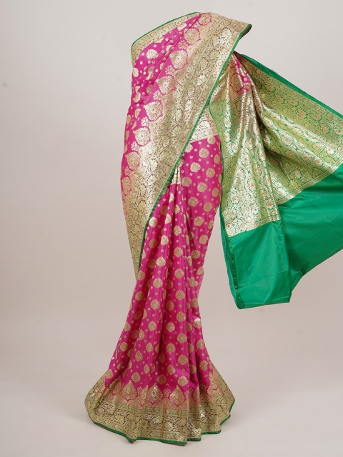 

Pothys Pink & Gold-Toned Ethnic Motifs Zari Art Silk Banarasi Saree