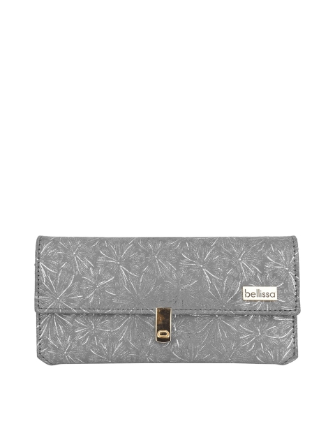 

Bellissa Women Grey & Silver-Toned Floral Textured PU Two Fold Wallet