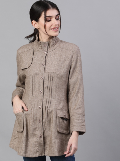 Ishin Women Beige Lightweight Longline Tailored Jacket