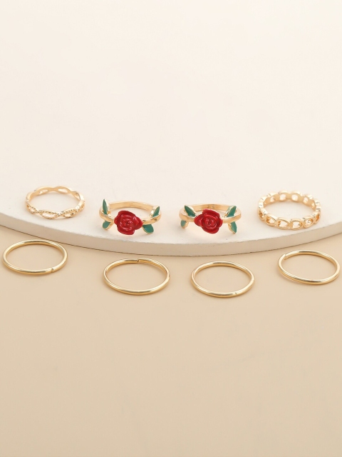 

YoungWildFree Gold & Red Set of 8 Finger Rings