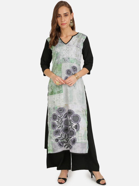 

SAADHVI Women Green Floral Printed Crepe Kurta