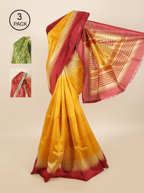 

Pothys Pack of 3 Ethnic Motifs Jute Silk Sarees, Mustard
