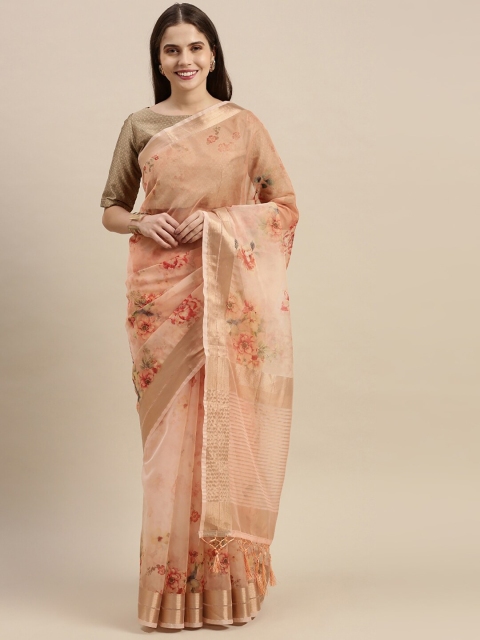 Soch Pink & Red Floral Zari Organza Saree
