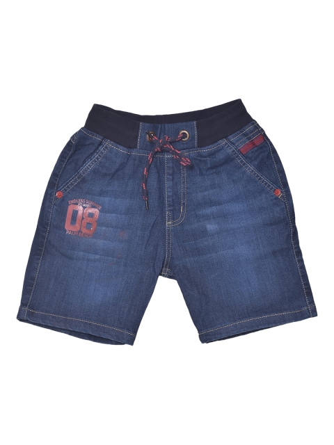

612 league Boys Navy Blue Washed Mid-Rise Denim Shorts