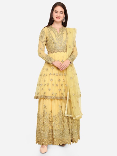 

Stylee LIFESTYLE Yellow & Golden Embroidered Semi-Stitched Dress Material