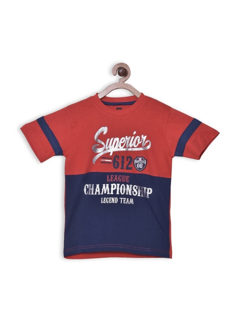 

612 league Boys Red Colourblocked Applique T-shirt
