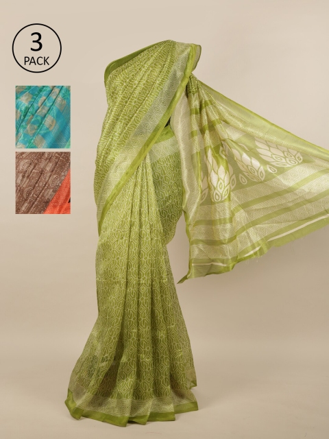 

Pothys Pack of 3 Ethnic Motifs Jute Silk Sarees, Brown