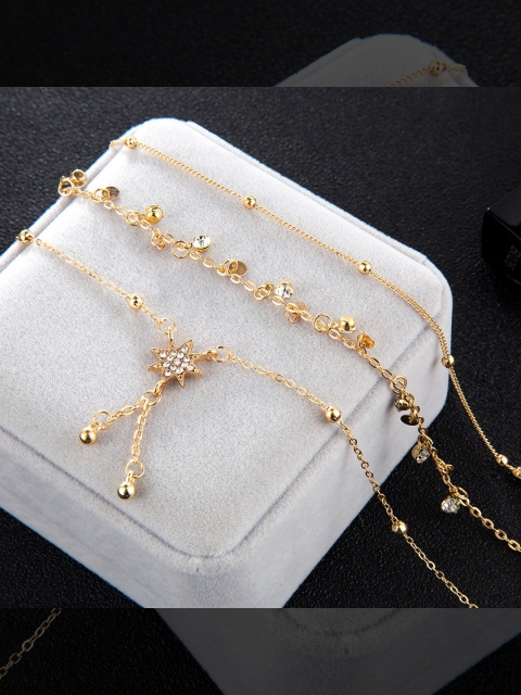 

YoungWildFree Pack Of 3 Gold-Plated Anklets