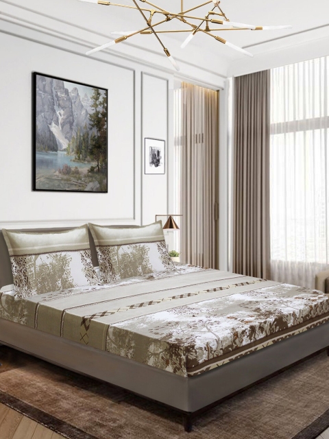 

Aura Brown & White Floral 160 TC Queen Bedsheet with 2 Pillow Covers