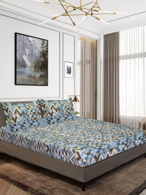 

Aura White & Grey Geometric 160 TC Queen Bedsheet with 2 Pillow Covers